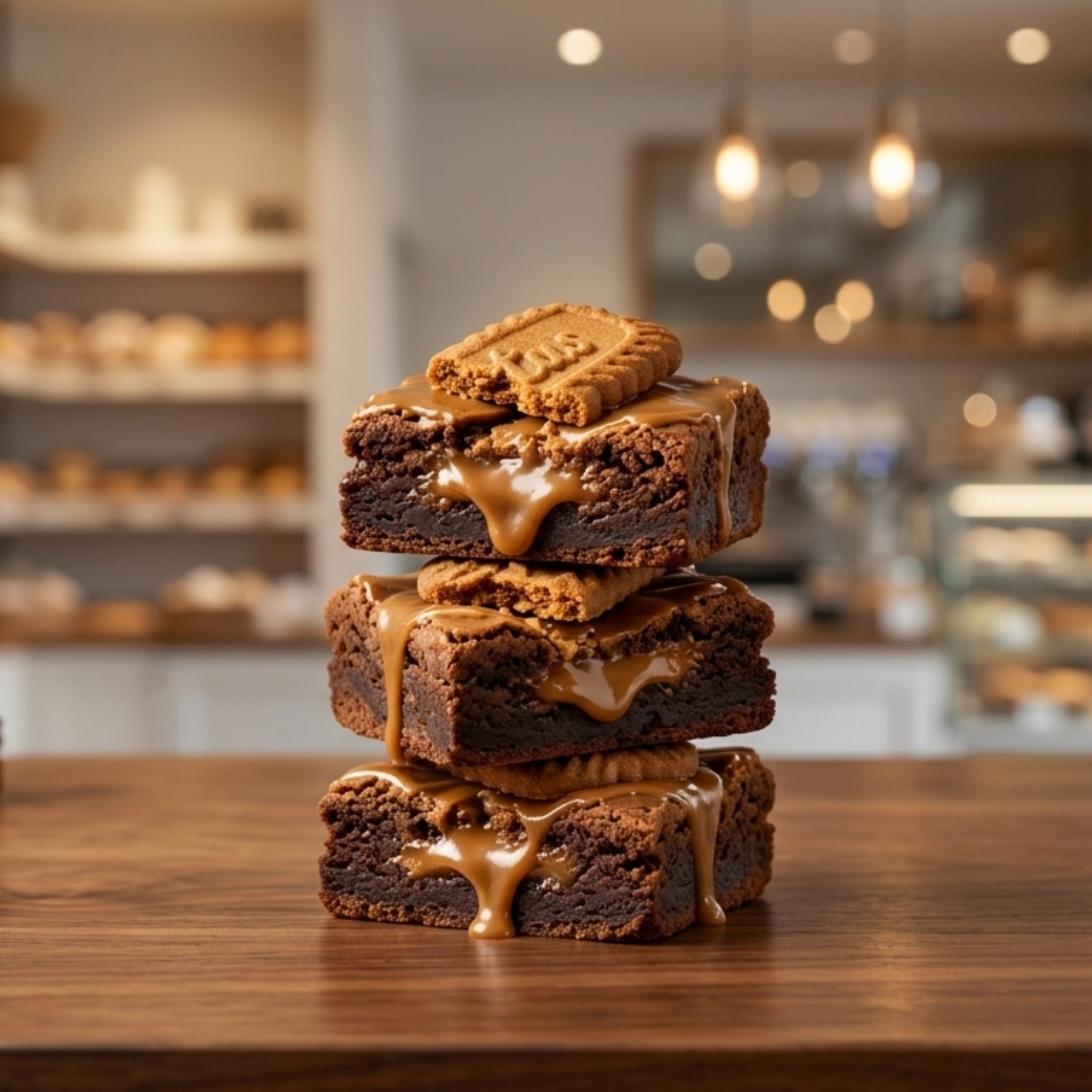 Lotus Brownie with Biscoff drizzle and Lotus biscuit on top