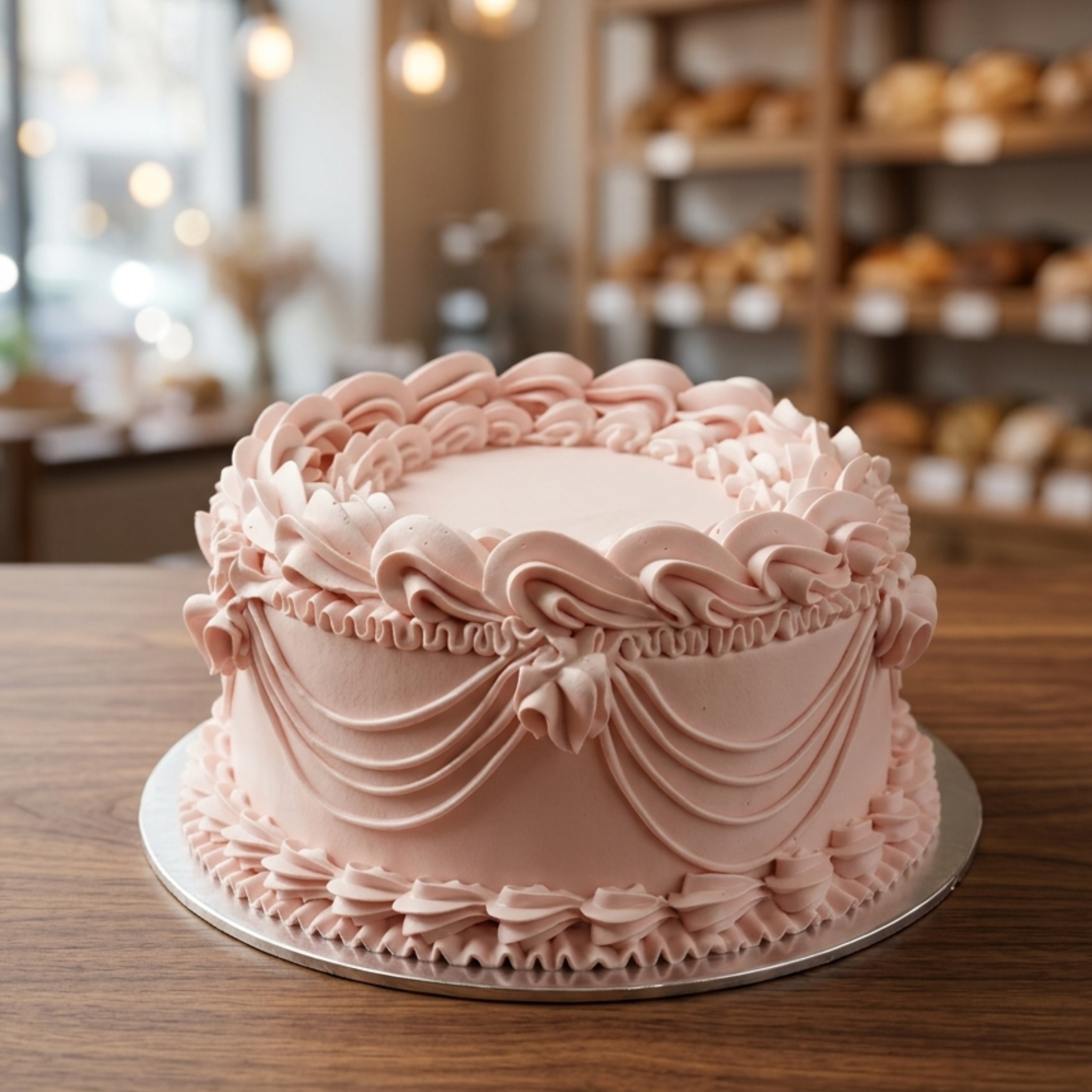 Pineapple Cake with blush pink buttercream draping and rosette decoration